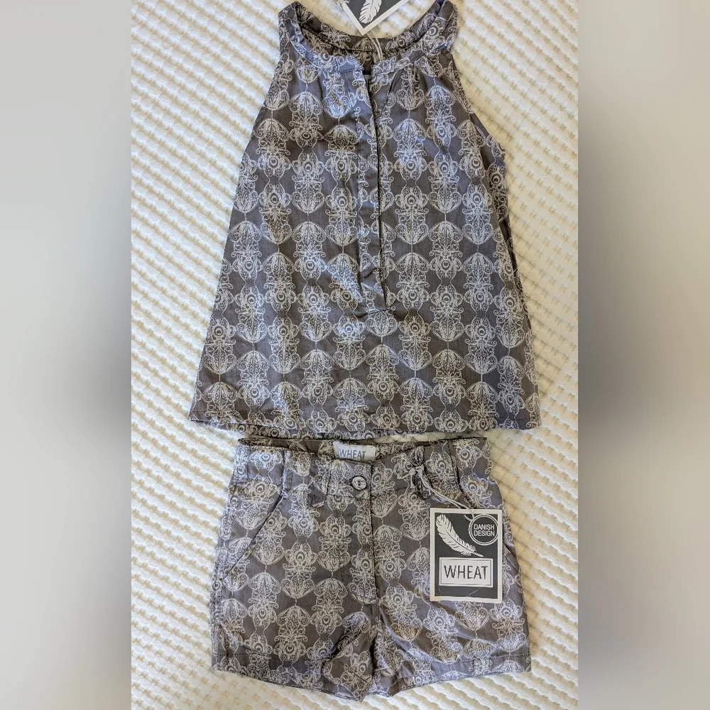 WHEAT Paisley Ornate Modern Cotton Gray Sleeveless Top & Shorts Set Size 4T NWT